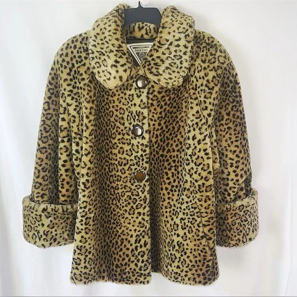 VINTAGE 90’s J. Percy for Marvin Richards Plush Leopard Faux Fur Swing Coat • L - Picture 8 of 12